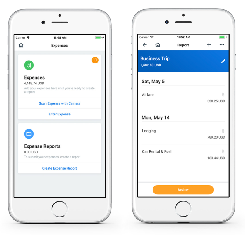 Expense page screenshot example on mobile. 