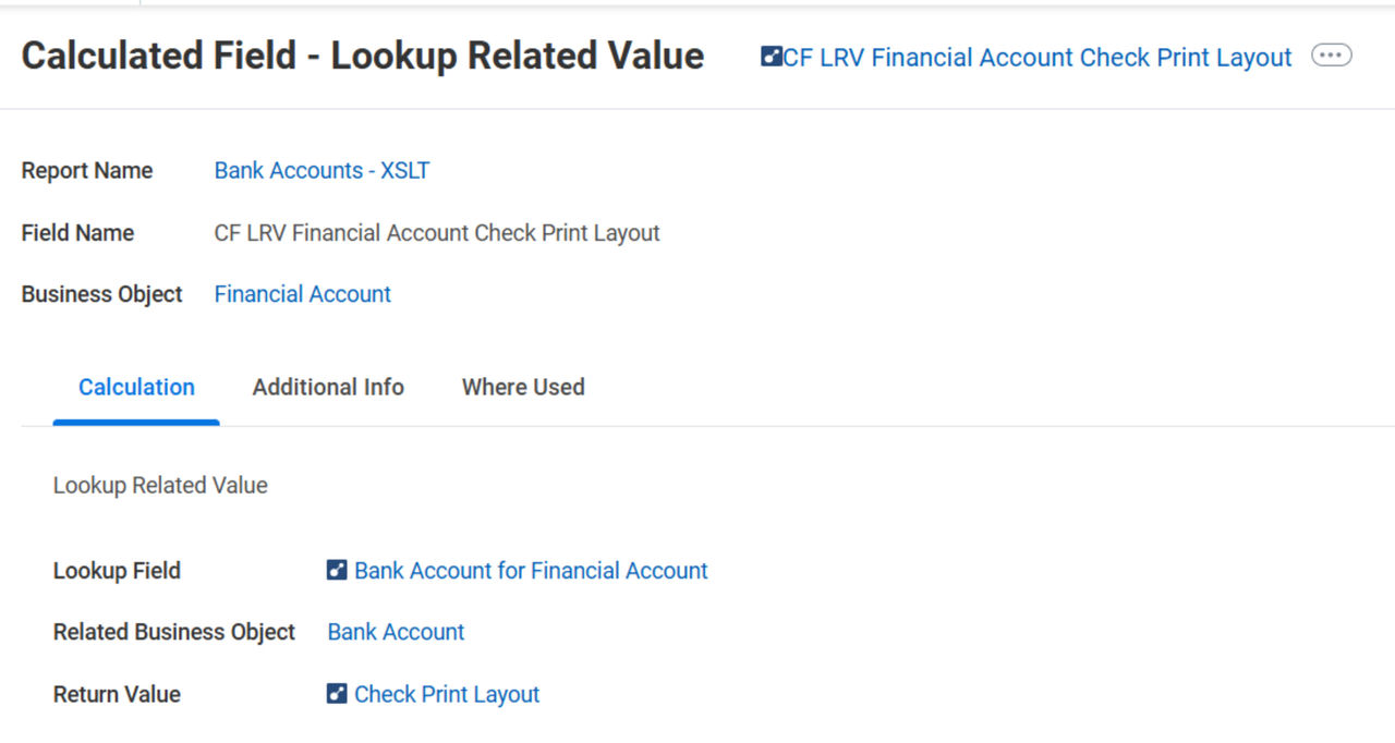 Screenshot of Calculated Field: CF LRV Financial Account Check Print Layout