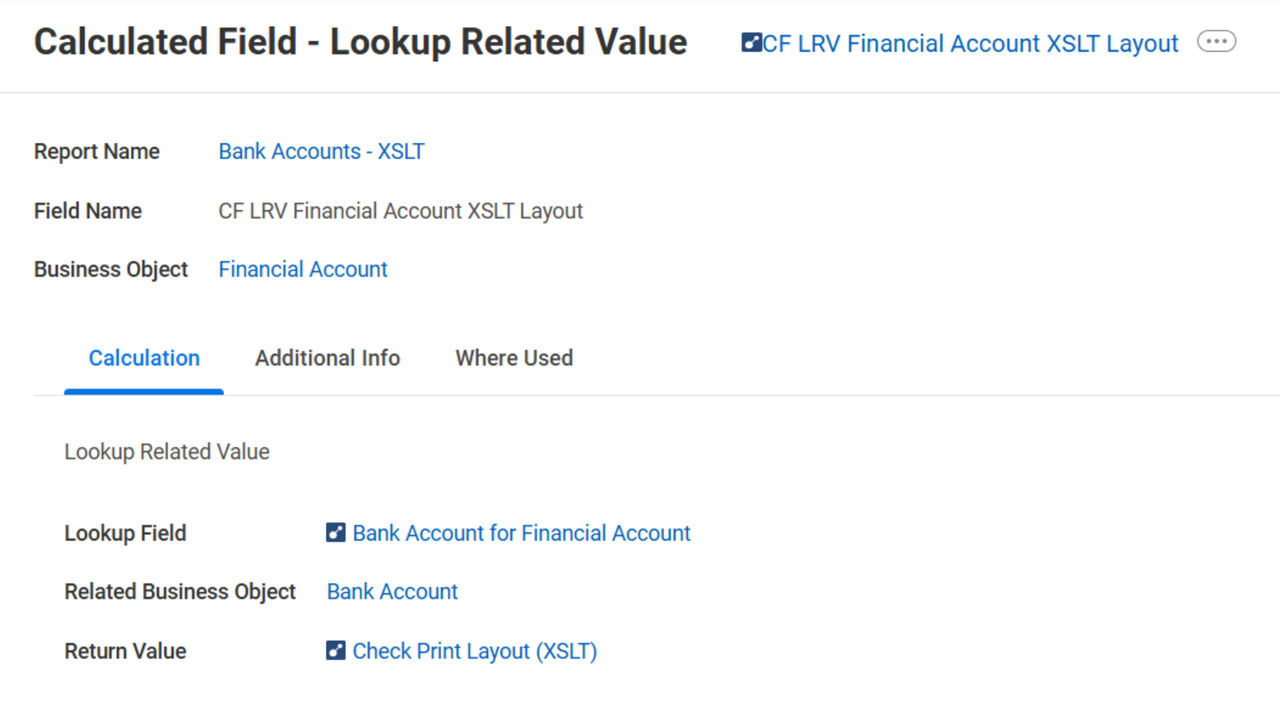Screenshot of Calculated Field: CF LRV Financial Account XSLT Layout 