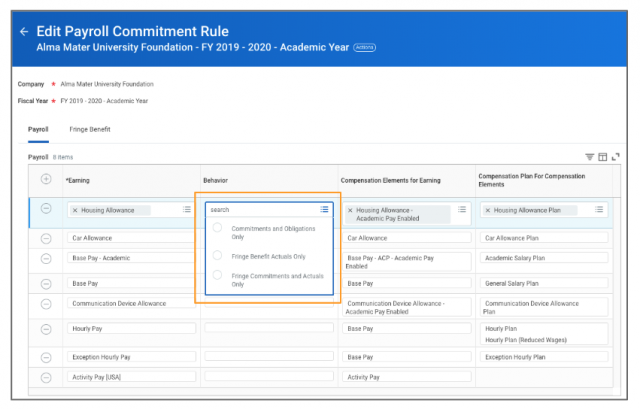 Screenshot from Payroll Commitment Rule